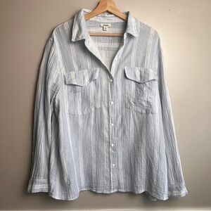 a.n.a Women’s Light Blue and White Striped Cotton Long Sleeve Shirt Size XL EUC